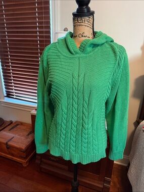 CABI Green Cable Knit Hooded Sweater - Unbranded